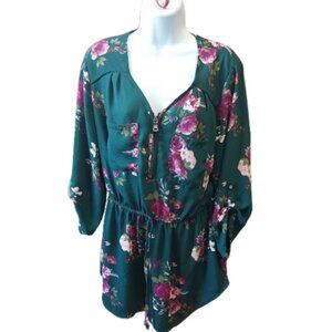 Green and Pink Floral Blouse Size Medium